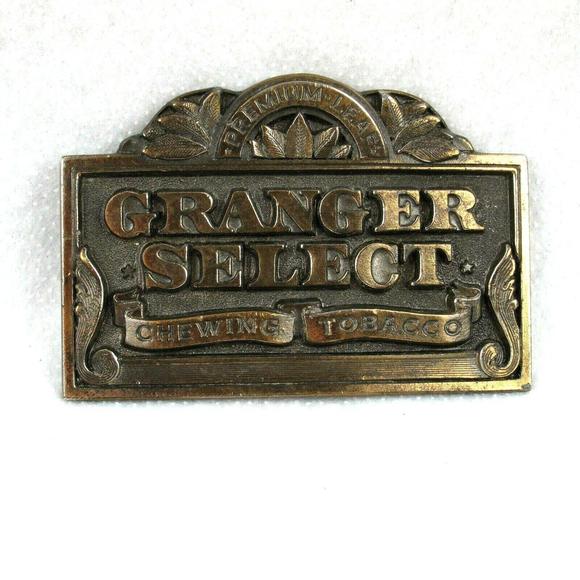Vintage 1988 Granger Select Chewing Tobacco Belt Buckle Metal Advertising USA - Picture 1 of 12